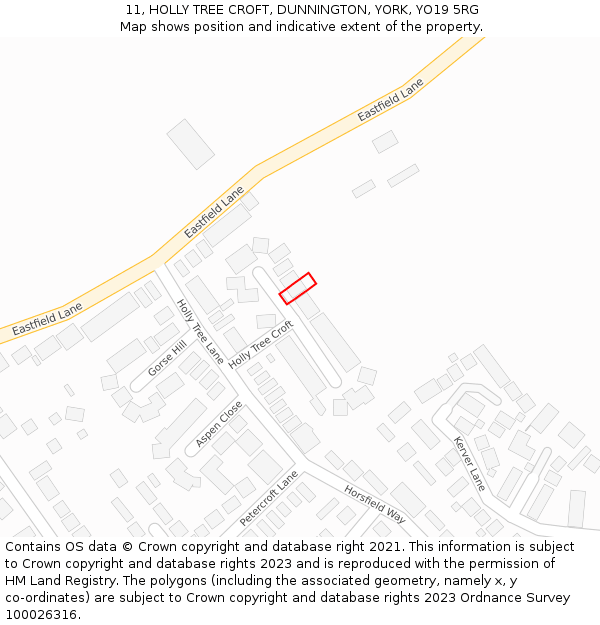 11, HOLLY TREE CROFT, DUNNINGTON, YORK, YO19 5RG: Location map and indicative extent of plot