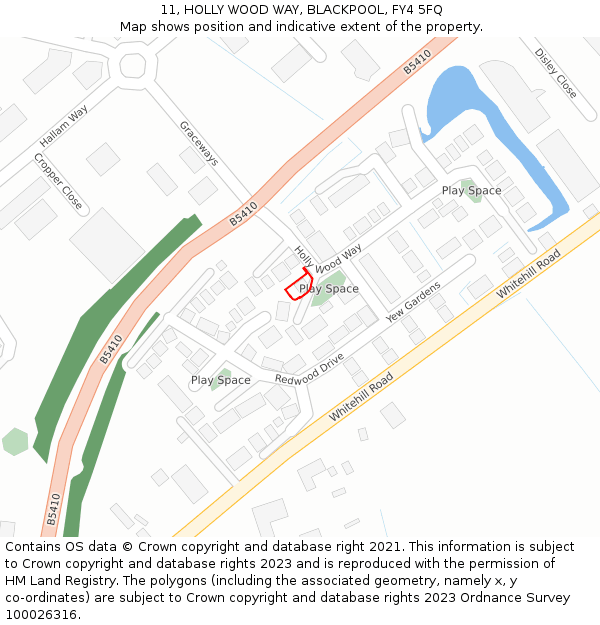 11, HOLLY WOOD WAY, BLACKPOOL, FY4 5FQ: Location map and indicative extent of plot