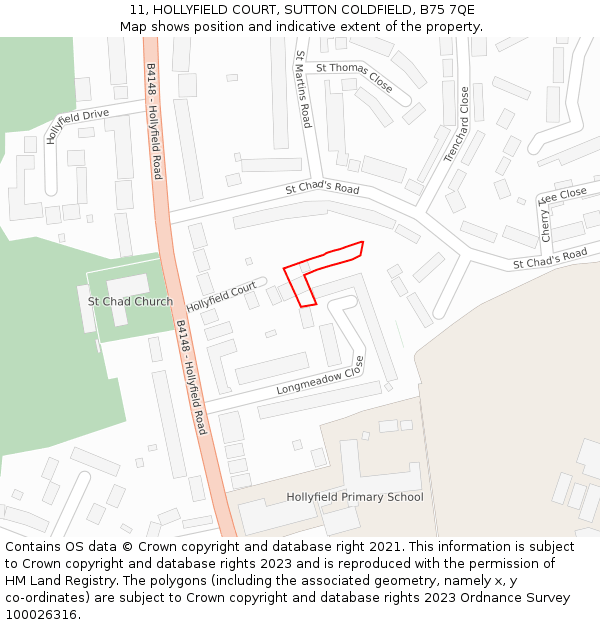 11, HOLLYFIELD COURT, SUTTON COLDFIELD, B75 7QE: Location map and indicative extent of plot