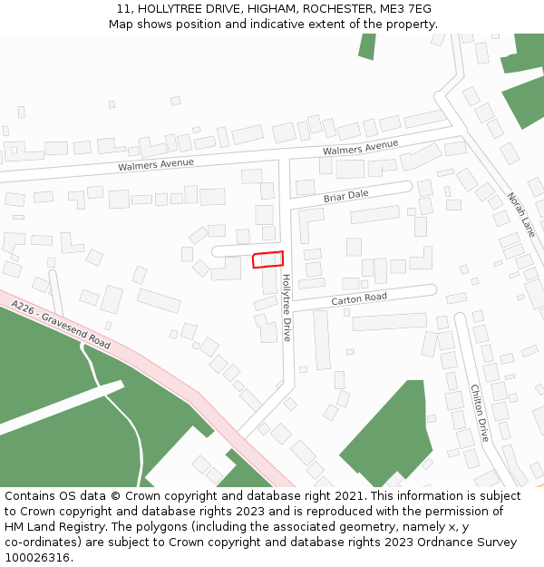 11, HOLLYTREE DRIVE, HIGHAM, ROCHESTER, ME3 7EG: Location map and indicative extent of plot