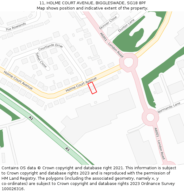 11, HOLME COURT AVENUE, BIGGLESWADE, SG18 8PF: Location map and indicative extent of plot