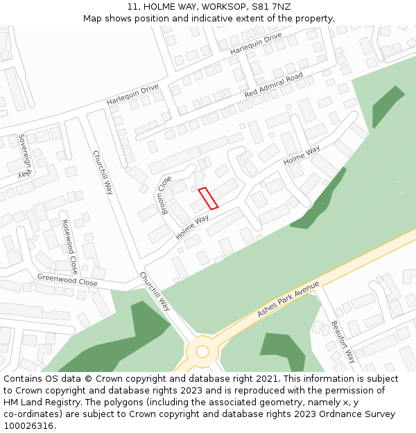 11, HOLME WAY, WORKSOP, S81 7NZ: Location map and indicative extent of plot