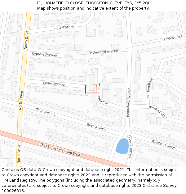 11, HOLMEFIELD CLOSE, THORNTON-CLEVELEYS, FY5 2QL: Location map and indicative extent of plot