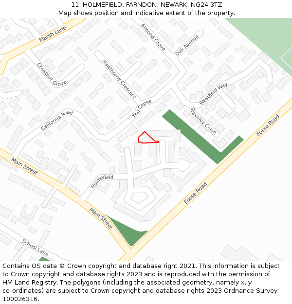 11, HOLMEFIELD, FARNDON, NEWARK, NG24 3TZ: Location map and indicative extent of plot