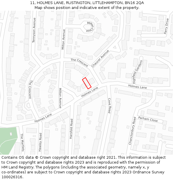 11, HOLMES LANE, RUSTINGTON, LITTLEHAMPTON, BN16 2QA: Location map and indicative extent of plot