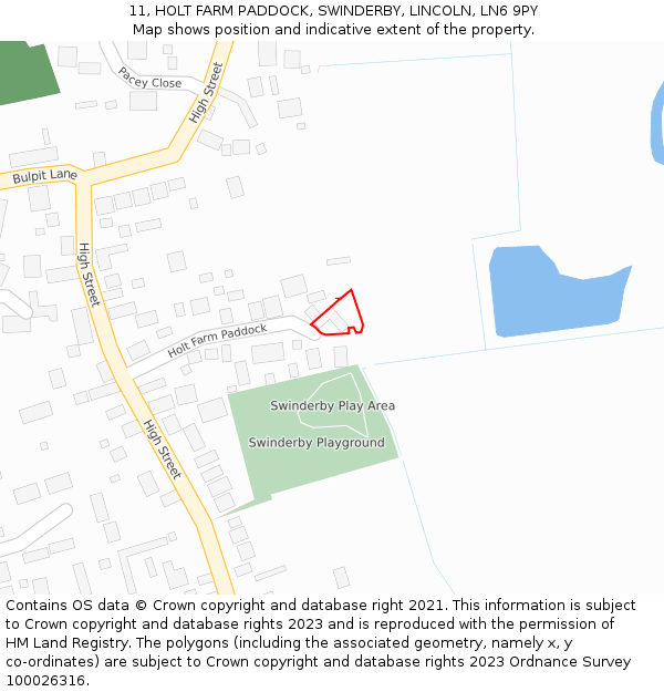 11, HOLT FARM PADDOCK, SWINDERBY, LINCOLN, LN6 9PY: Location map and indicative extent of plot