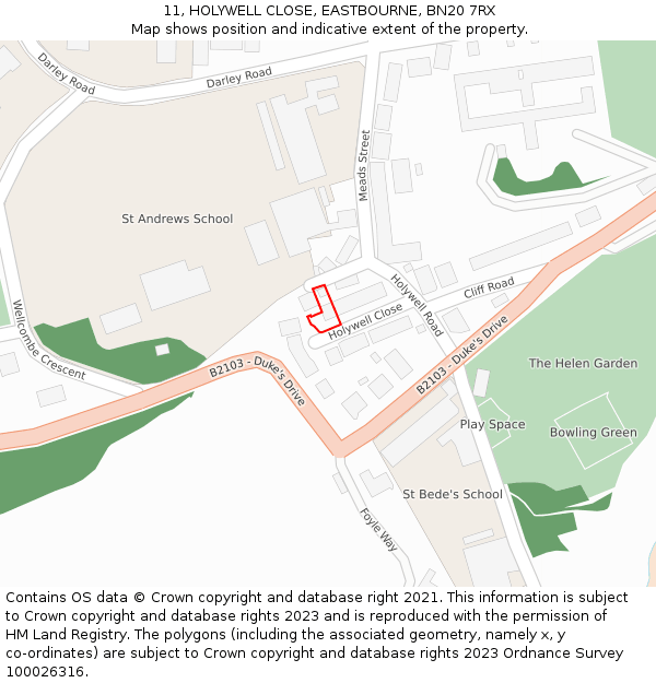 11, HOLYWELL CLOSE, EASTBOURNE, BN20 7RX: Location map and indicative extent of plot