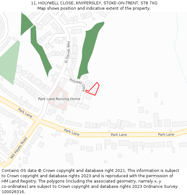 11, HOLYWELL CLOSE, KNYPERSLEY, STOKE-ON-TRENT, ST8 7XG: Location map and indicative extent of plot