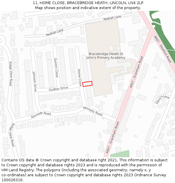 11, HOME CLOSE, BRACEBRIDGE HEATH, LINCOLN, LN4 2LP: Location map and indicative extent of plot