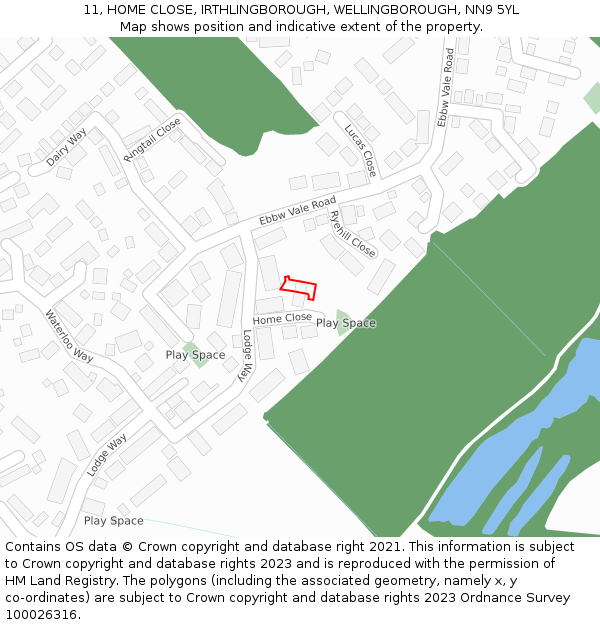 11, HOME CLOSE, IRTHLINGBOROUGH, WELLINGBOROUGH, NN9 5YL: Location map and indicative extent of plot