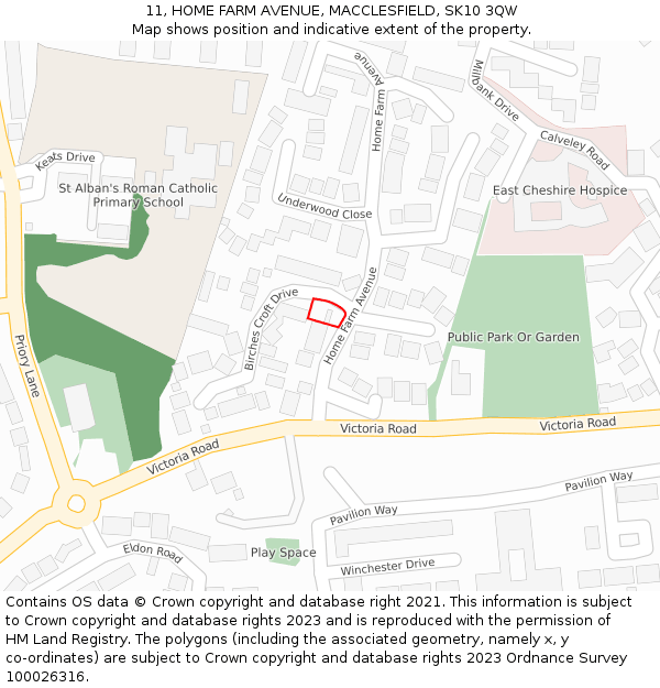 11, HOME FARM AVENUE, MACCLESFIELD, SK10 3QW: Location map and indicative extent of plot