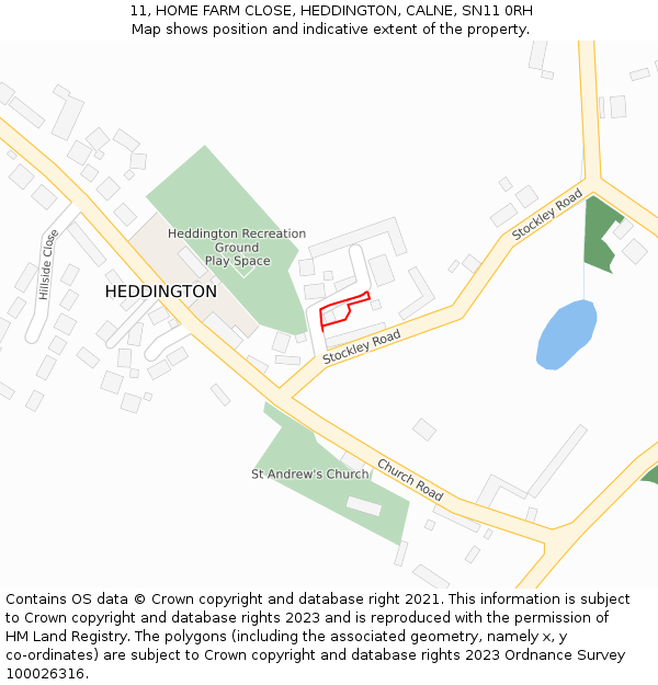 11, HOME FARM CLOSE, HEDDINGTON, CALNE, SN11 0RH: Location map and indicative extent of plot