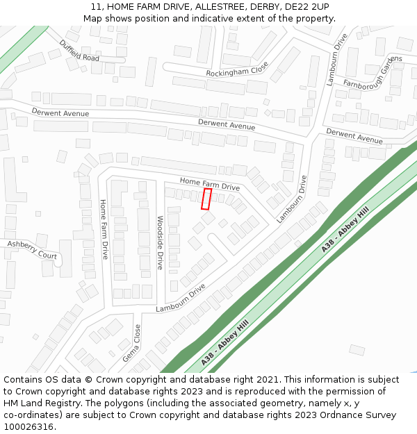 11, HOME FARM DRIVE, ALLESTREE, DERBY, DE22 2UP: Location map and indicative extent of plot