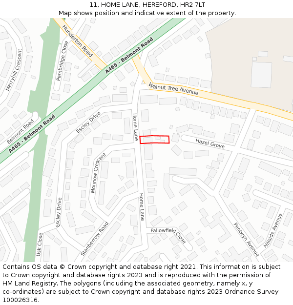 11, HOME LANE, HEREFORD, HR2 7LT: Location map and indicative extent of plot