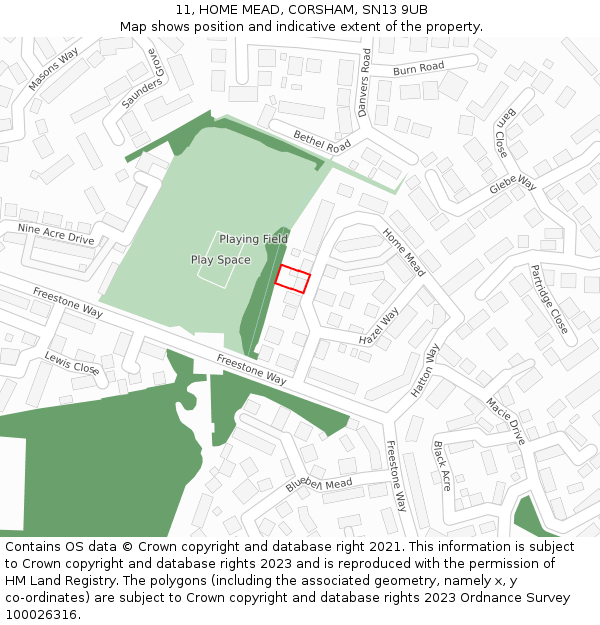 11, HOME MEAD, CORSHAM, SN13 9UB: Location map and indicative extent of plot