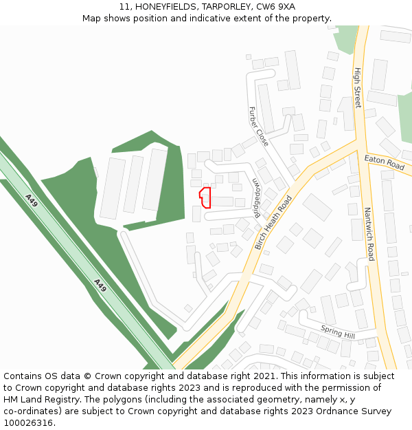 11, HONEYFIELDS, TARPORLEY, CW6 9XA: Location map and indicative extent of plot