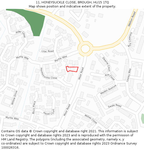 11, HONEYSUCKLE CLOSE, BROUGH, HU15 1TQ: Location map and indicative extent of plot