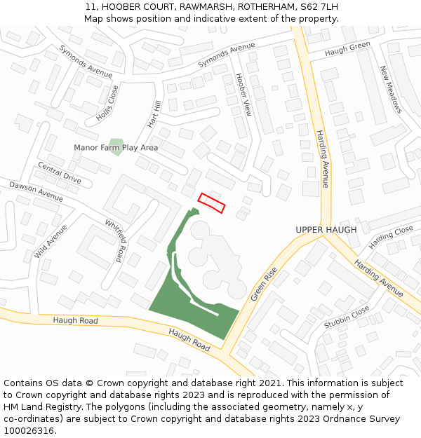 11, HOOBER COURT, RAWMARSH, ROTHERHAM, S62 7LH: Location map and indicative extent of plot