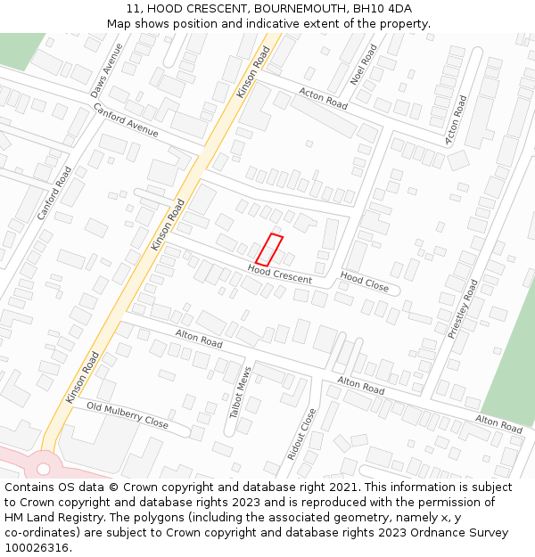 11, HOOD CRESCENT, BOURNEMOUTH, BH10 4DA: Location map and indicative extent of plot