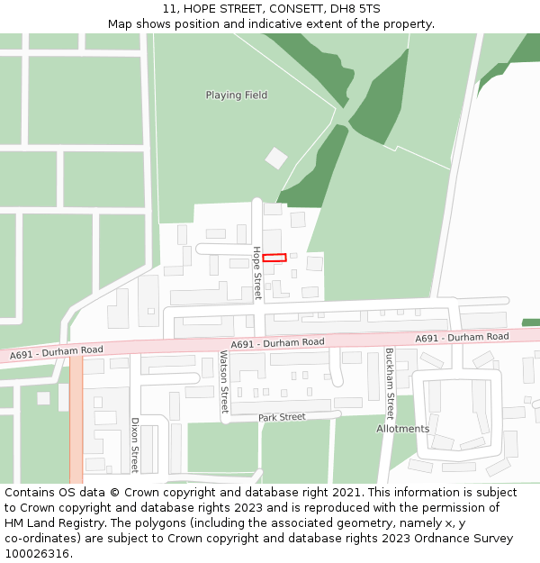 11, HOPE STREET, CONSETT, DH8 5TS: Location map and indicative extent of plot