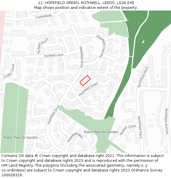 11, HOPEFIELD GREEN, ROTHWELL, LEEDS, LS26 0YB: Location map and indicative extent of plot