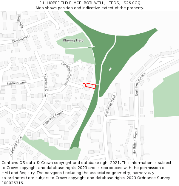 11, HOPEFIELD PLACE, ROTHWELL, LEEDS, LS26 0GQ: Location map and indicative extent of plot