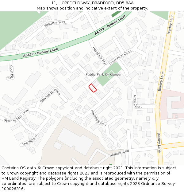 11, HOPEFIELD WAY, BRADFORD, BD5 8AA: Location map and indicative extent of plot