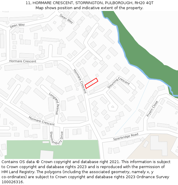 11, HORMARE CRESCENT, STORRINGTON, PULBOROUGH, RH20 4QT: Location map and indicative extent of plot