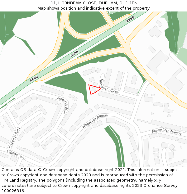 11, HORNBEAM CLOSE, DURHAM, DH1 1EN: Location map and indicative extent of plot