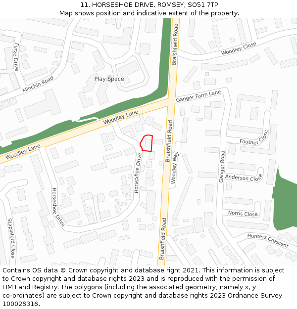 11, HORSESHOE DRIVE, ROMSEY, SO51 7TP: Location map and indicative extent of plot