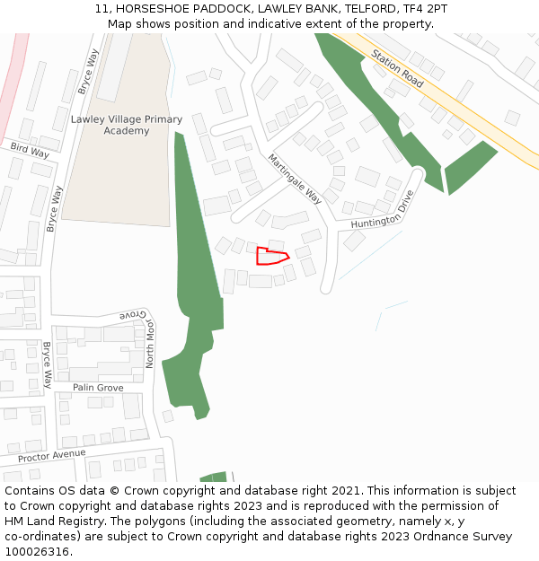 11, HORSESHOE PADDOCK, LAWLEY BANK, TELFORD, TF4 2PT: Location map and indicative extent of plot