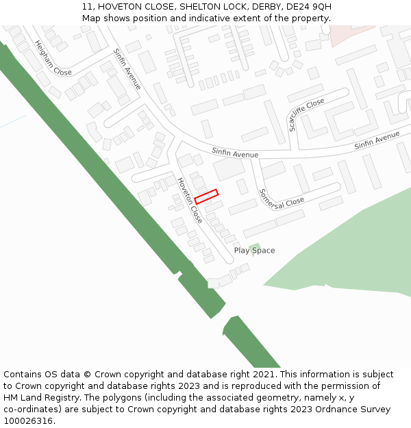 11, HOVETON CLOSE, SHELTON LOCK, DERBY, DE24 9QH: Location map and indicative extent of plot