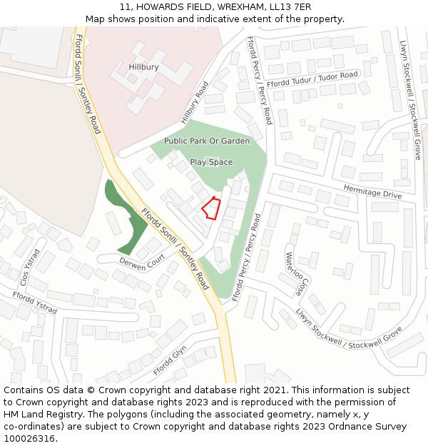11, HOWARDS FIELD, WREXHAM, LL13 7ER: Location map and indicative extent of plot