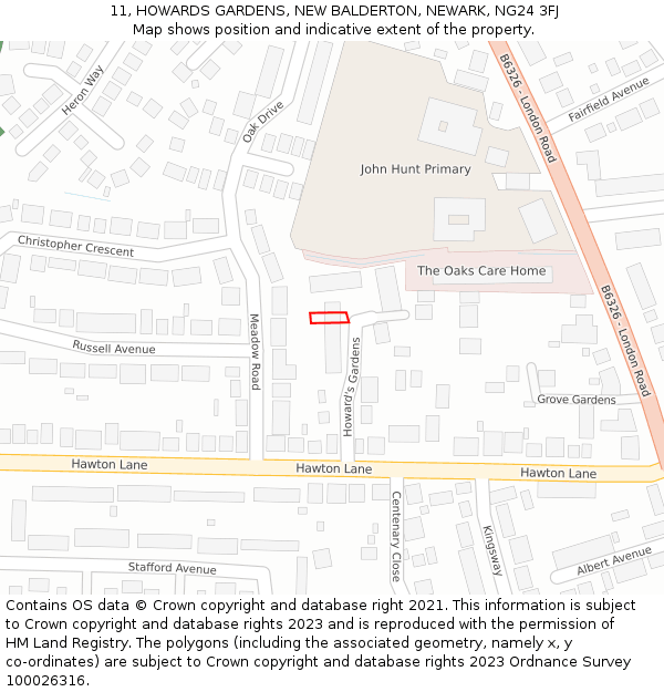 11, HOWARDS GARDENS, NEW BALDERTON, NEWARK, NG24 3FJ: Location map and indicative extent of plot