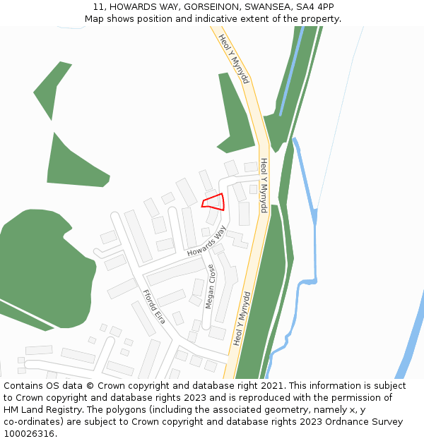 11, HOWARDS WAY, GORSEINON, SWANSEA, SA4 4PP: Location map and indicative extent of plot