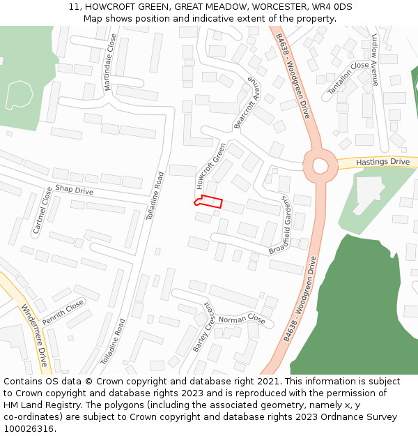 11, HOWCROFT GREEN, GREAT MEADOW, WORCESTER, WR4 0DS: Location map and indicative extent of plot