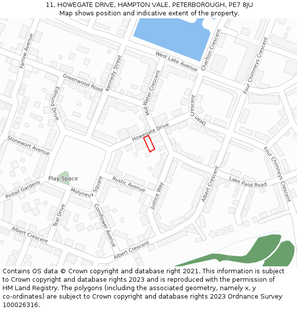 11, HOWEGATE DRIVE, HAMPTON VALE, PETERBOROUGH, PE7 8JU: Location map and indicative extent of plot