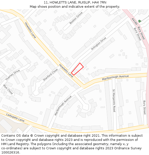 11, HOWLETTS LANE, RUISLIP, HA4 7RN: Location map and indicative extent of plot