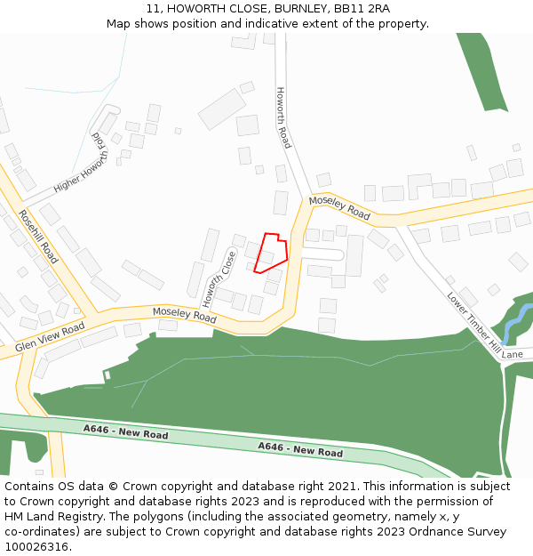 11, HOWORTH CLOSE, BURNLEY, BB11 2RA: Location map and indicative extent of plot