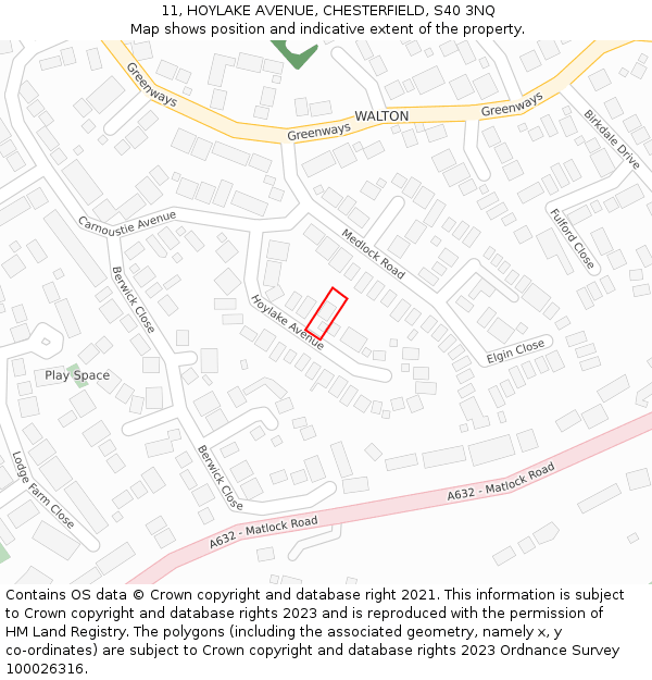 11, HOYLAKE AVENUE, CHESTERFIELD, S40 3NQ: Location map and indicative extent of plot