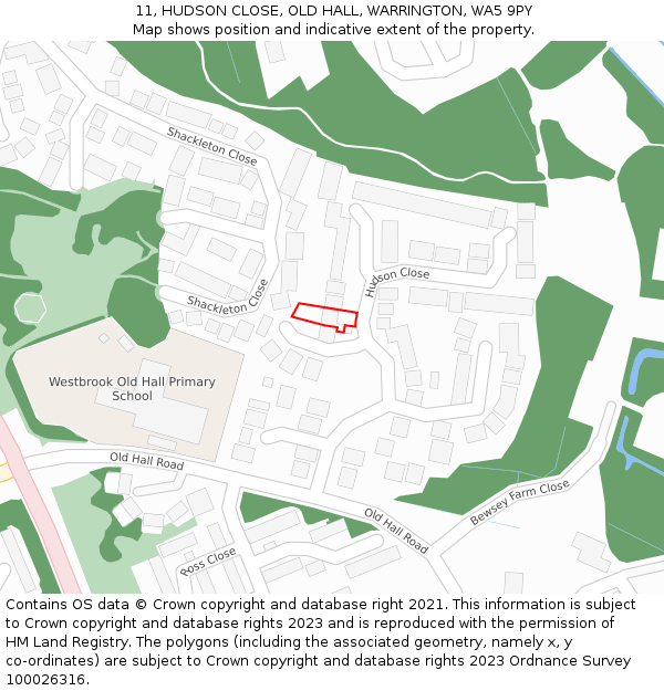 11, HUDSON CLOSE, OLD HALL, WARRINGTON, WA5 9PY: Location map and indicative extent of plot