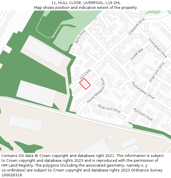 11, HULL CLOSE, LIVERPOOL, L19 2HL: Location map and indicative extent of plot