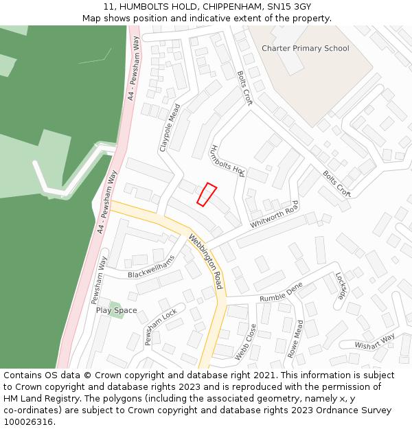 11, HUMBOLTS HOLD, CHIPPENHAM, SN15 3GY: Location map and indicative extent of plot