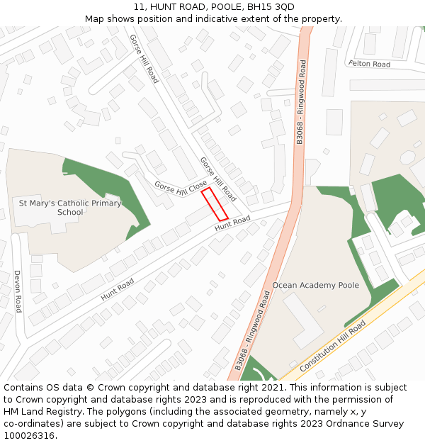 11, HUNT ROAD, POOLE, BH15 3QD: Location map and indicative extent of plot