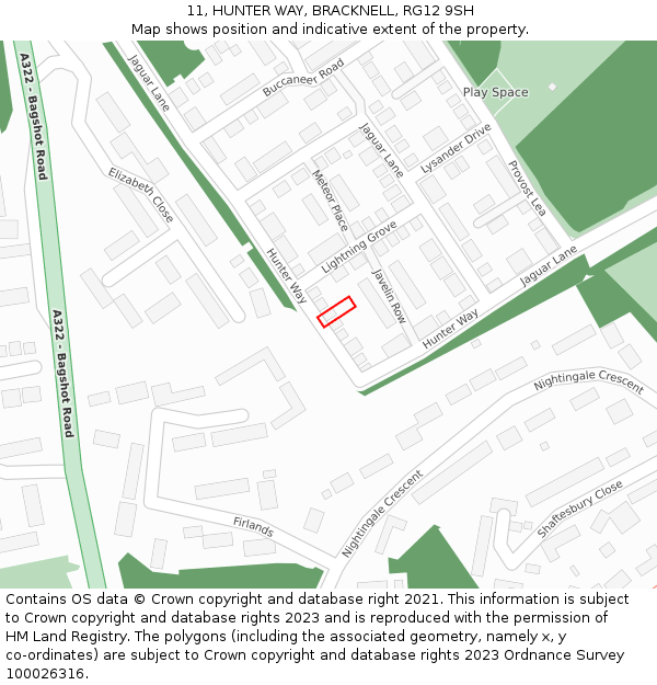 11, HUNTER WAY, BRACKNELL, RG12 9SH: Location map and indicative extent of plot