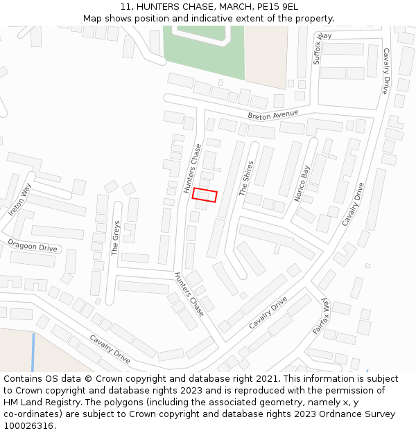 11, HUNTERS CHASE, MARCH, PE15 9EL: Location map and indicative extent of plot