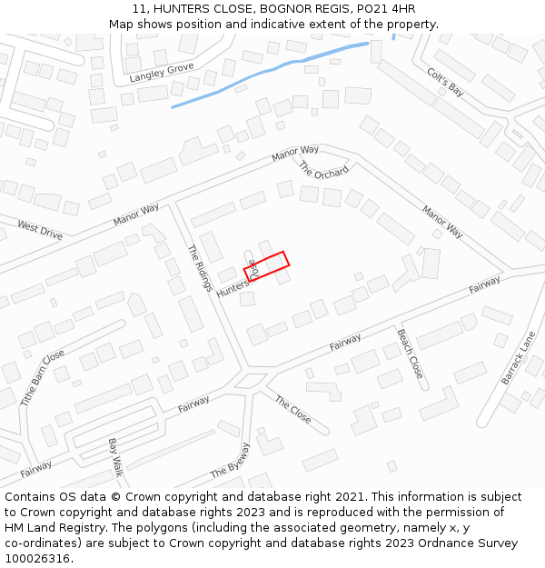 11, HUNTERS CLOSE, BOGNOR REGIS, PO21 4HR: Location map and indicative extent of plot
