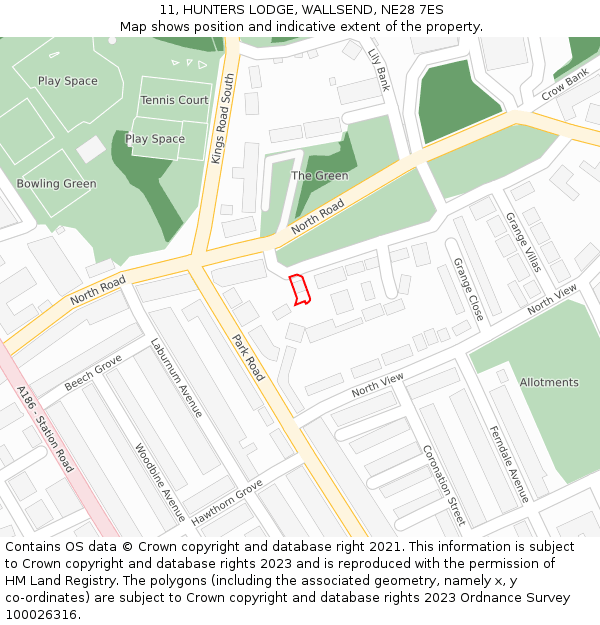 11, HUNTERS LODGE, WALLSEND, NE28 7ES: Location map and indicative extent of plot