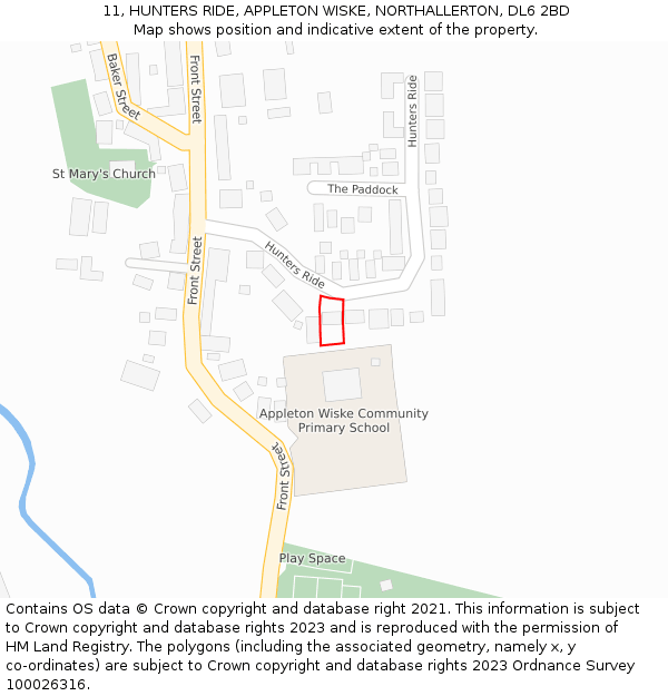 11, HUNTERS RIDE, APPLETON WISKE, NORTHALLERTON, DL6 2BD: Location map and indicative extent of plot