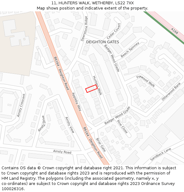 11, HUNTERS WALK, WETHERBY, LS22 7XX: Location map and indicative extent of plot